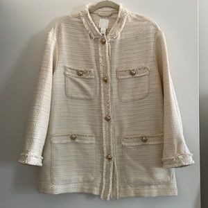 collarless tweed jacket - cream with gold buttons
